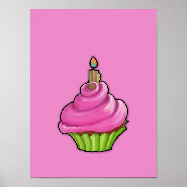 Poster rosa e verde Cupcake rosa (Frente)