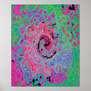 Poster Rosa e Verde Lima Abstrato Retro Groovy Redemoinho
