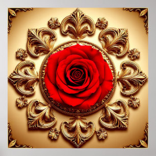 Poster Rosa Elegante com Moldura Decorativa Ornamentada