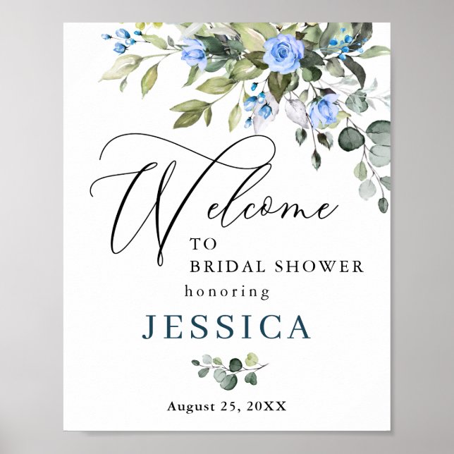 Poster Rosa Elegante Eucalyptus Blue (Frente)