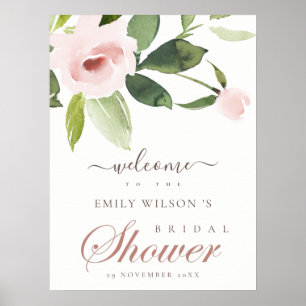 POSTER ROSA FLORAL BRIDAL SHOWER BEM-VINDO SUAVE TOM BLUS