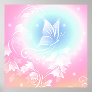 Poster Rosa floral da borboleta