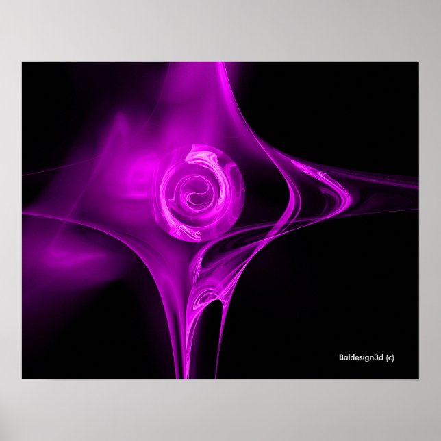 PÔSTER ROSA FRACTAL ROXO VIOLETA EM PRETO (Frente)