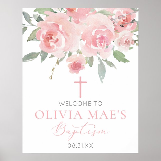 Poster Rosa Garden Girl Boho Baptism - Sinal de boas-vind (Frente)