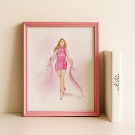 Poster rosa, giro, esboço de moda,