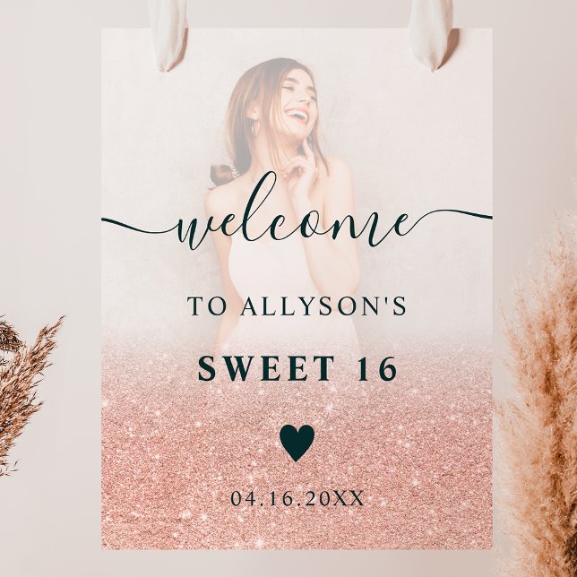 Poster Rosa glitter ombre foto Sweet 16 Welcome (Criador carregado)