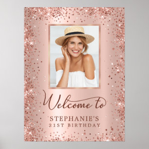 Poster Rosa Gold Foil Glitter aniversário de 21 anos de F