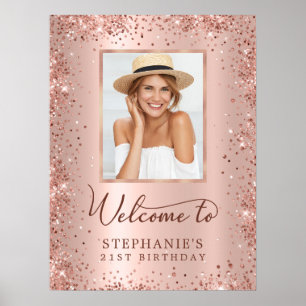 Poster Rosa Gold Foil Glitter aniversário de 21 anos de F