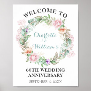 Poster Rosa Greenery 60º Aniversário de Casamento Diamant