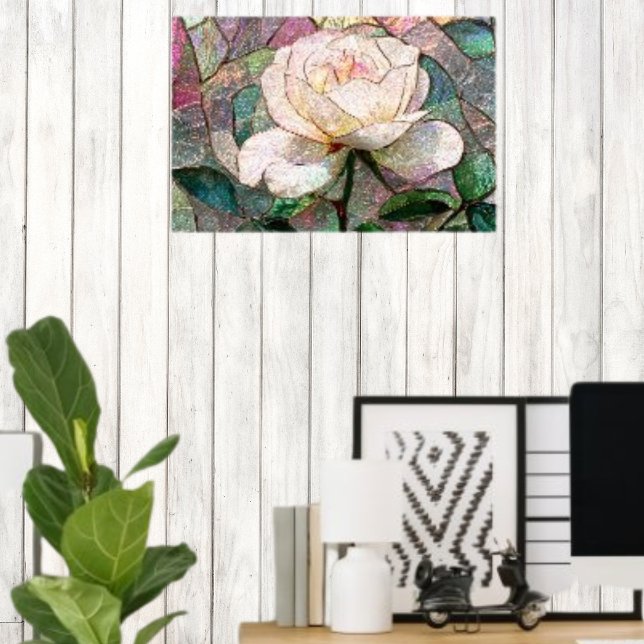 Poster Rosa Luminosa Bege Falso Vidro Manchado Pastel (Criador carregado)