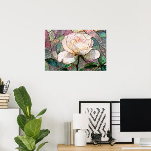 Poster Rosa Luminosa Bege Falso Vidro Manchado Pastel