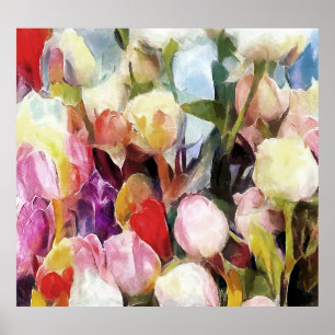 Poster Rosa moderno Tulipa Buquê: pintura a óleo de Abstr
