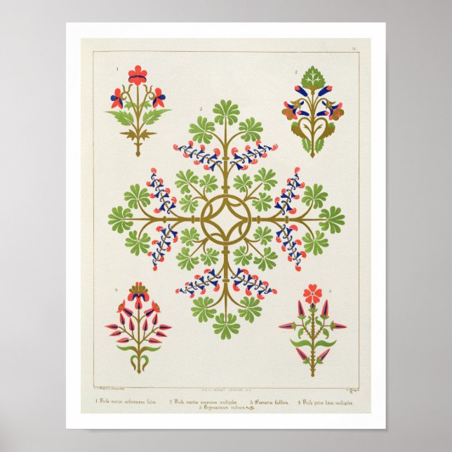 Pôster Rosa motif wallpaper design, impresso por M. N. Ha (Frente)