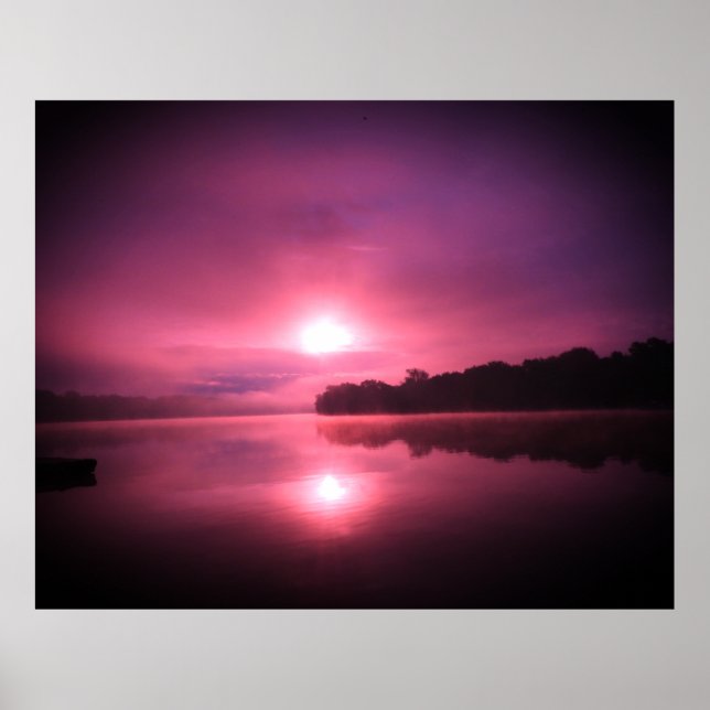 Poster Rosa n Roxo nascer do Sol sobre a Água (Frente)