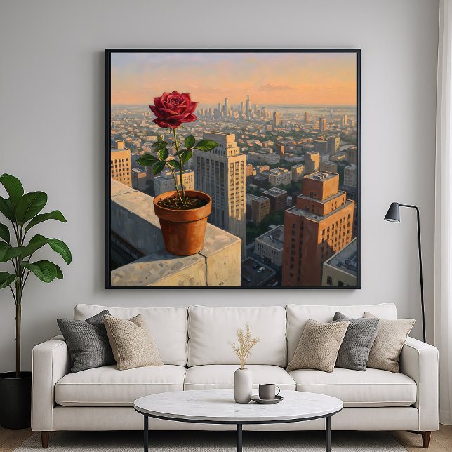 Poster Rosa na borda - Estilo de pintura Cityscape Art (Criador carregado)