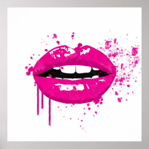 Poster Rosa na moda do beijo dos lábios da composição