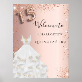 Poster Rosa ouro de Quinceanera, gliteira de ouro, vestid