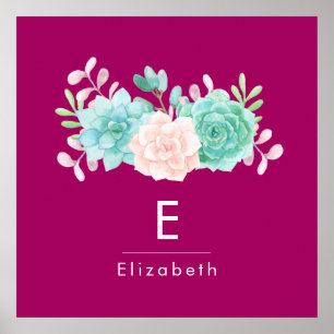 Pôster Rosa Pastel & buquê floral verde na parte traseir