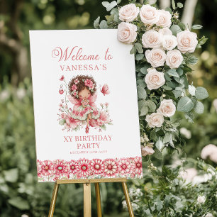 Poster Rosa Pastel Fada Floral Fofo Bem-vindo ao 2º Anive