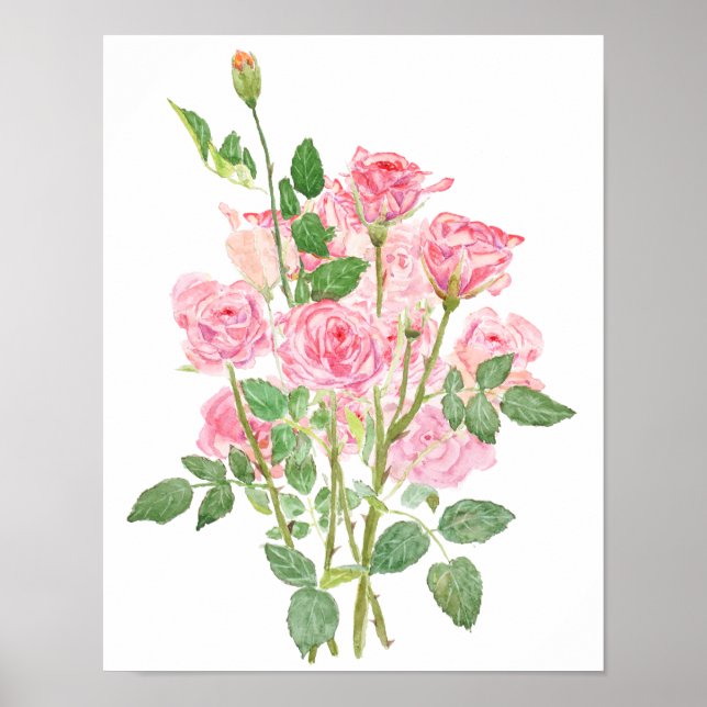 Poster rosa pintada à mão em aquarela rosa (Frente)