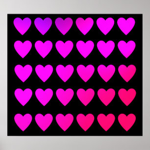 Poster Rosa quente bonito e corações roxos
