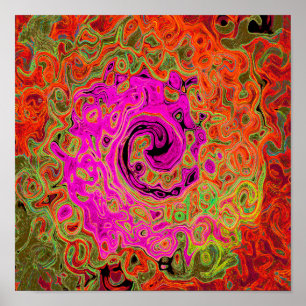 Poster Rosa Quente Groovy Abstrato Retro Líquido Turbilhã