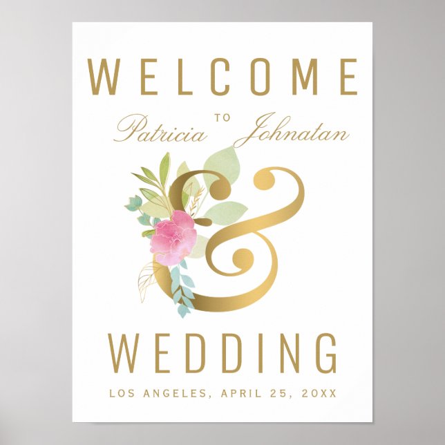 Poster rosa rosa rosa rosa falso dourado sinal de boas-vi (Frente)