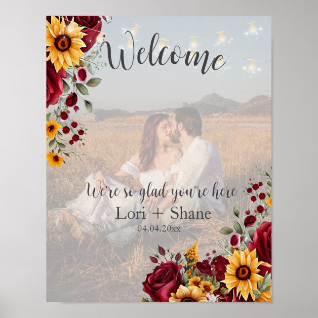 Poster Rosa Rustic e Aster Wedding Foto de Boas-vindas (Frente)