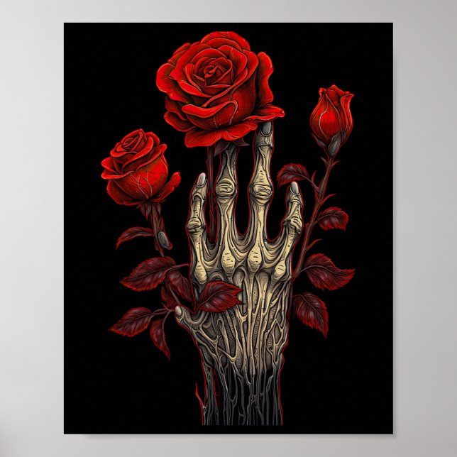 Poster Rosa Skeleton Skull Hand Red Flower Rosa 1 (Frente)