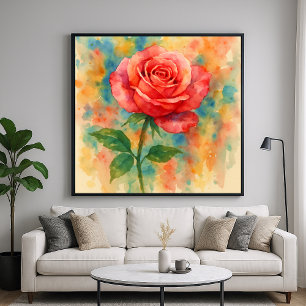 Poster Rosa Splash - Estilo de Pintura Floral de Aquarela