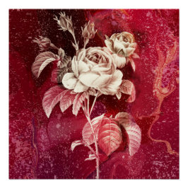 Pôster ROSA ÚNICA em Fundo Vermelho
