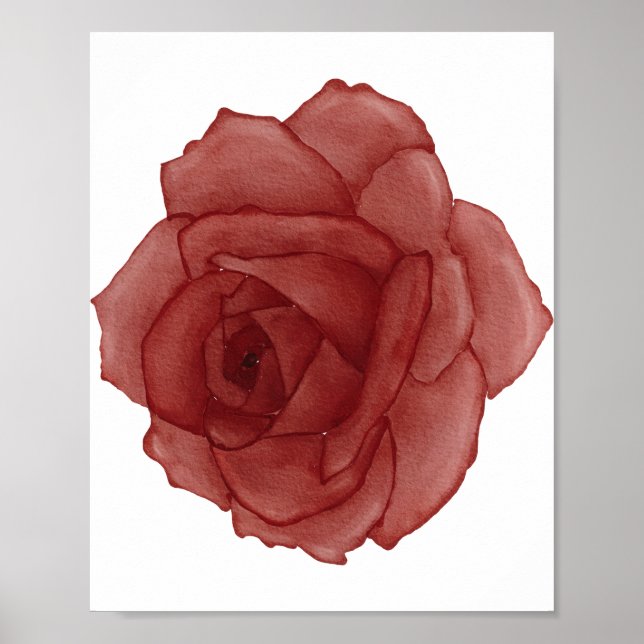 Poster Rosa vermelha Aquarela Virada para a Esquerda (Frente)