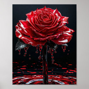 Poster Rosa Vermelha Brilhante com Gotículas de Orvalho R