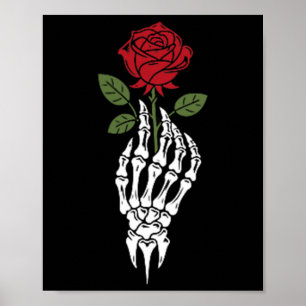 Poster Rosa vermelha De Tatuagem Estética Flor De Esquele