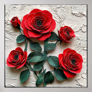 Poster Rosa vermelha Estilo Romântico Feito à Mão Decoraç