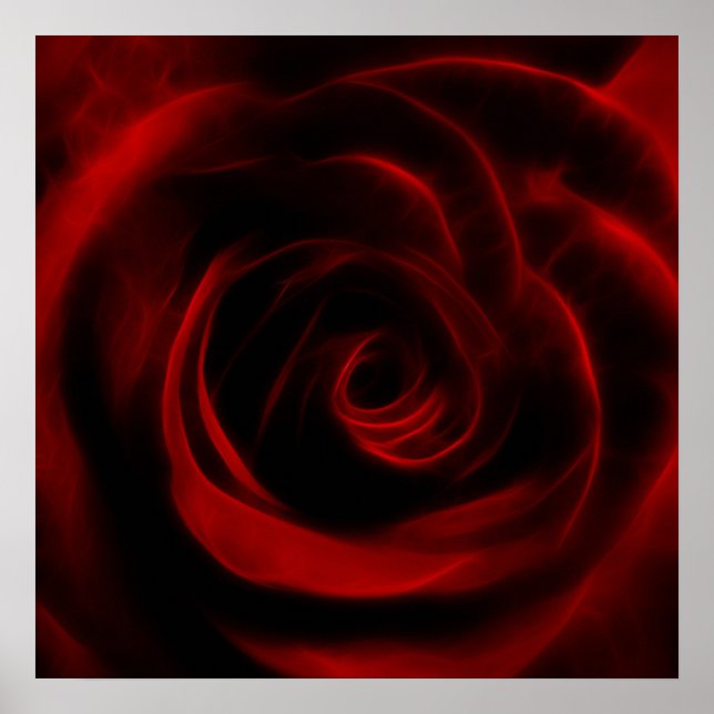 Pôster Rosa vermelha Flor Fractal (Frente)