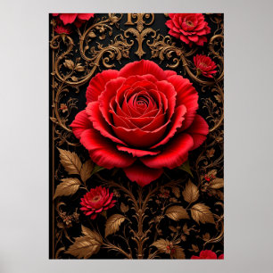 Poster Rosa vermelha lindamente desenhada