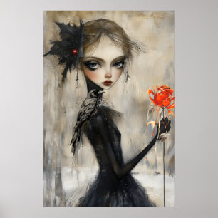Poster Rosa vermelha Raven Gótica