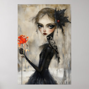 Poster Rosa vermelha Raven Gótica