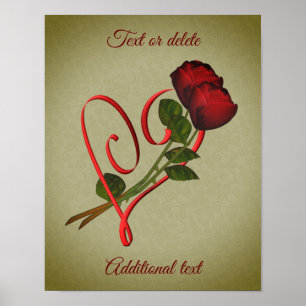 Poster Rosa vermelha Red Heart Elegant Adicionar seu text