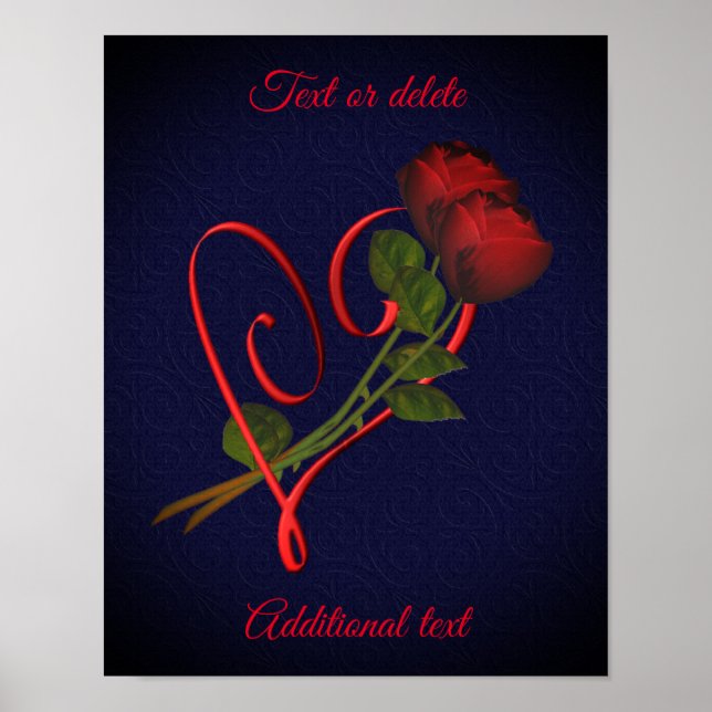 Poster Rosa vermelha Red Heart Elegant Black Adicionar se (Frente)