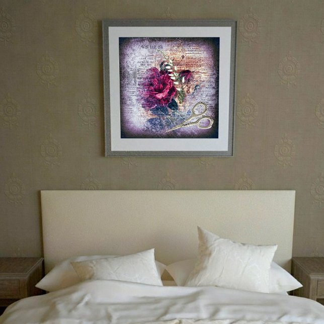 Poster Rosa vermelha Victorian Floral Grunge (Criador carregado)