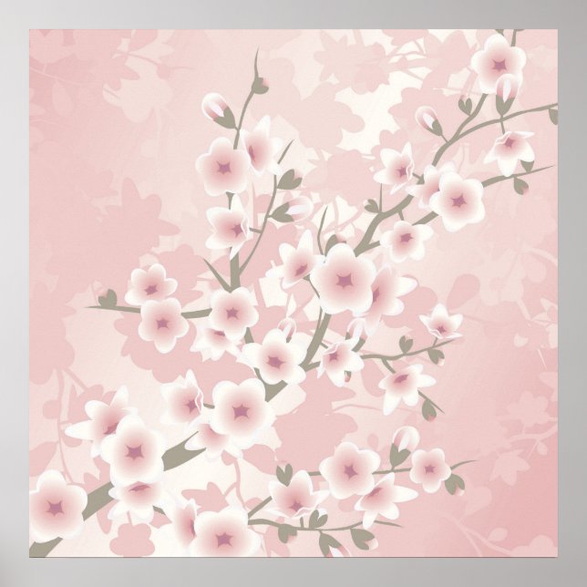 Poster Rosa Vintage Cerejeira em Flor (Frente)