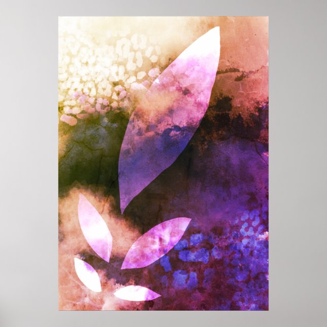 Poster Rosa violeta Dourado chic deixa pintura Abstrato (Frente)