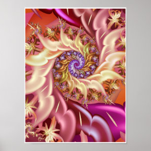 Poster Rosa Vortex Espiral Dourada Abstrata Fractal