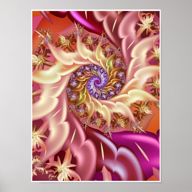 Poster Rosa Vortex Espiral Dourada Abstrata Fractal (Frente)