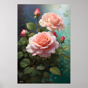 Poster Rosa   WallArt   Estilo de pintura a óleo