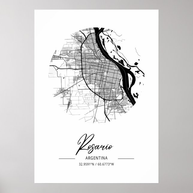 Poster Rosario - Argentina Black Water City Map (Frente)