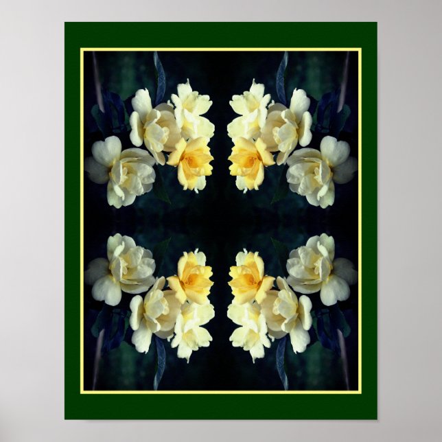 Poster Rosas Amarelas em Flor Espelham a Arte da Natureza (Frente)