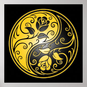 Pôster Rosas, amarelo e preto de Yin Yang